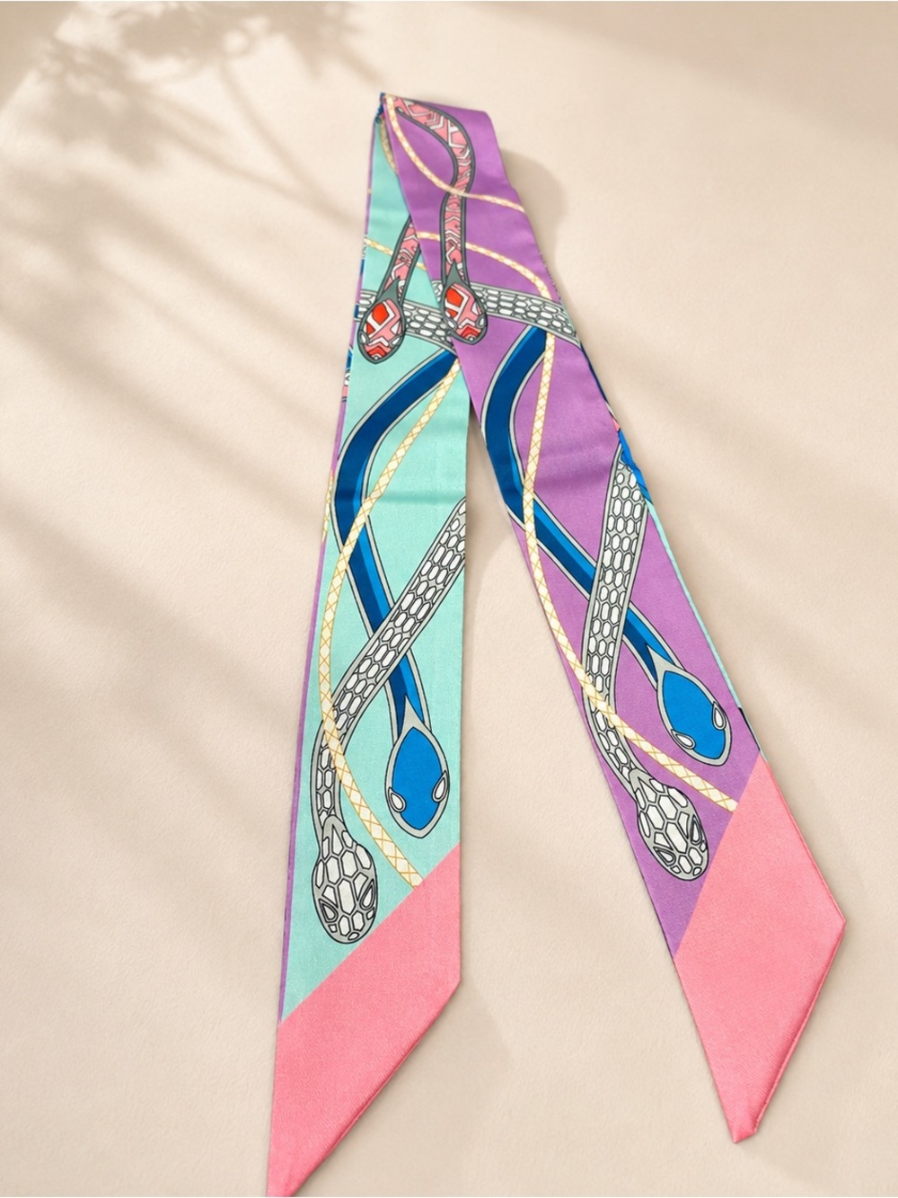 Designer Inspired Pastel Chain Print Twilly Scarf